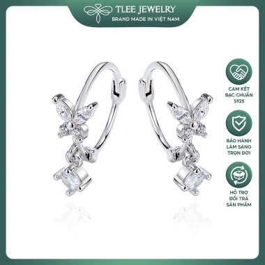 Bông tai bạc nữ TLEE mẫu bông tròn tua hồ điệp đá - Giá chỉ 220.000đ (Giá gốc 264.000đ)
