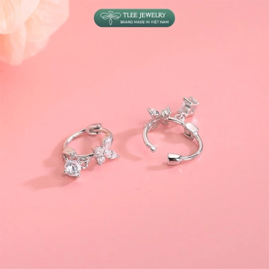 Bông tai bạc nữ TLEE mẫu bông tròn tua hồ điệp đá - Giá chỉ 220.000đ (Giá gốc 264.000đ)