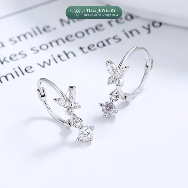 Bông tai bạc nữ TLEE mẫu bông tròn tua hồ điệp đá - Giá chỉ 220.000đ (Giá gốc 264.000đ)