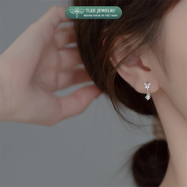 Bông tai bạc nữ TLEE mẫu bông tròn tua hồ điệp đá - Giá chỉ 220.000đ (Giá gốc 264.000đ)