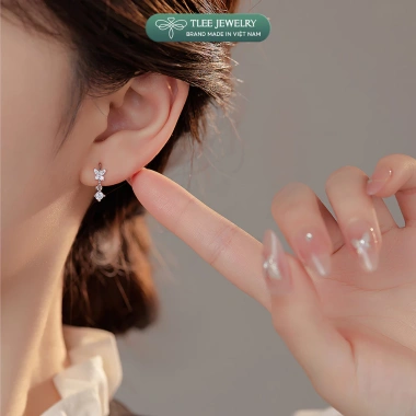 Bông tai bạc nữ TLEE mẫu bông tròn tua hồ điệp đá - Giá chỉ 220.000đ (Giá gốc 264.000đ)