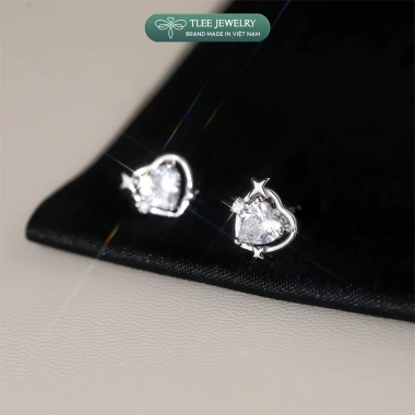 Bông tai bạc nữ TLEE trái tim hồng đá viền sao bốn cánh sang trọng 408.000đ
