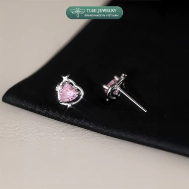 Bông tai bạc nữ TLEE trái tim hồng đá viền sao bốn cánh sang trọng 408.000đ