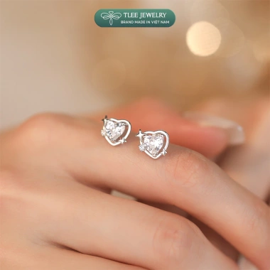 Bông tai bạc nữ TLEE trái tim hồng đá viền sao bốn cánh sang trọng 408.000đ