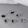 Bông tai bạc TLEE tròn chốt bấm hình khối sơn đen cá tính JEWELRY, giá 260.000₫