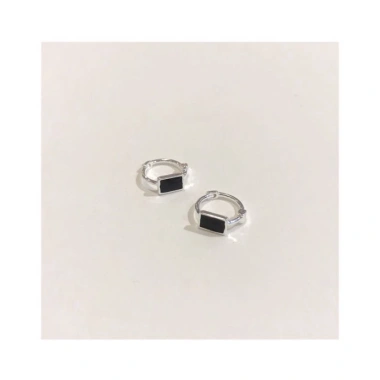 Bông tai bạc TLEE tròn chốt bấm hình khối sơn đen cá tính JEWELRY, giá 260.000₫