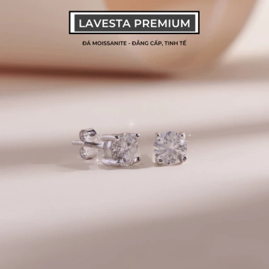 Bông tai bạc xi bạch kim - Moissanite 5 ly, Kiểm định GRA, hiện đại, Giá 680k