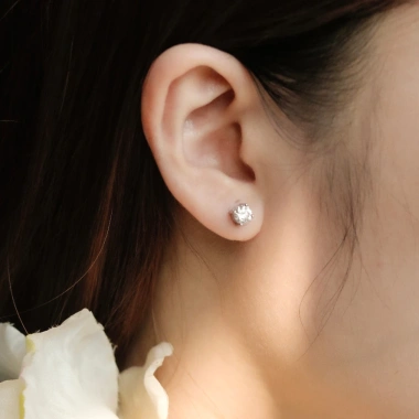 Bông tai bạc xi bạch kim - Moissanite 5 ly, Kiểm định GRA, hiện đại, Giá 680k 2