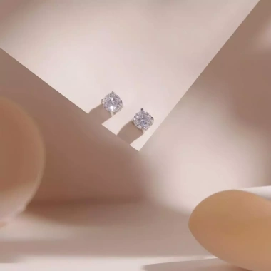 Bông tai bạc xi bạch kim - Moissanite 5 ly, Kiểm định GRA, hiện đại, Giá 680k 6