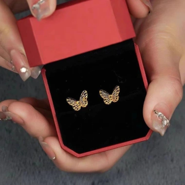 Bông tai bướm rỗng vàng 18K Ả Rập chính hãng - Phụ kiện trang sức quà tặng nữ