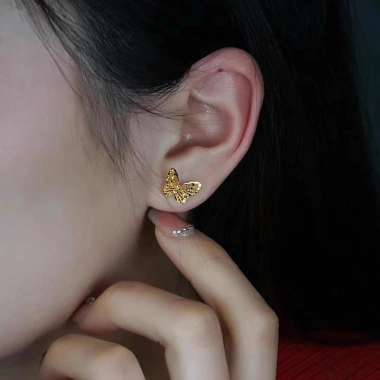 Bông tai bướm rỗng vàng 18K Ả Rập chính hãng - Phụ kiện trang sức quà tặng nữ