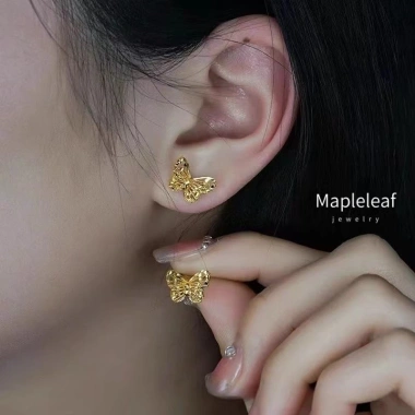 Bông tai bướm rỗng vàng 18K Ả Rập chính hãng - Phụ kiện trang sức quà tặng nữ
