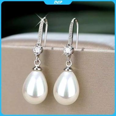 Bông tai DCP màu đỏ trắng ngọc trai thả nhẹ, phù hợp đám cưới, đính hôn và quà Valentine