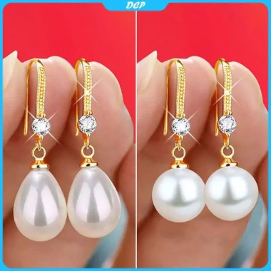 Bông tai DCP màu đỏ trắng ngọc trai thả nhẹ, phù hợp đám cưới, đính hôn và quà Valentine 3
