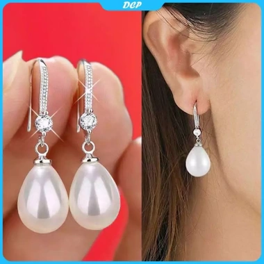 Bông tai DCP màu đỏ trắng ngọc trai thả nhẹ, phù hợp đám cưới, đính hôn và quà Valentine 6