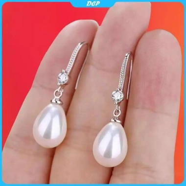 Bông tai DCP màu đỏ trắng ngọc trai thả nhẹ, phù hợp đám cưới, đính hôn và quà Valentine 8