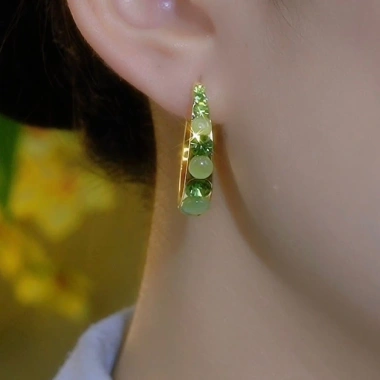 Bông tai hình tròn đá xanh sang trọng giao hàng tận nơi giảm còn 24.200₫