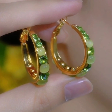Bông tai hình tròn đá xanh sang trọng giao hàng tận nơi giảm còn 24.200₫