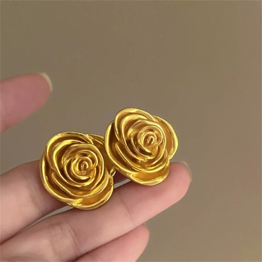 Bông tai hoa hồng vàng vintage cao cấp – Tinh tế, đẹp cho ngày thường & quà tặng 2