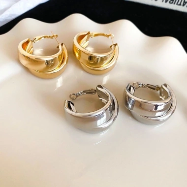 Bông tai kim loại hình chữ C tối giản thanh lịch cho nữ Trang sức hàng ngày 3 Bông tai kim loại hình chữ C tối giản thanh lịch cho nữ Trang sức hàng ngày 3