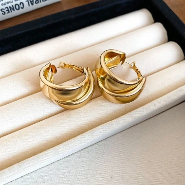 Bông tai kim loại hình chữ C tối giản thanh lịch cho nữ Trang sức hàng ngày