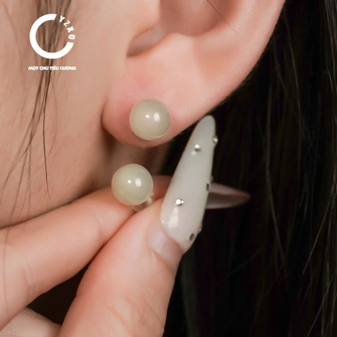 Bông Tai Ngọc Hòa Điền Thiên Nhiên Tân Cương YZXQ - Ngọc Nhu Hòa, Mã E4HY, Giá ưu đãi 478.800 VND