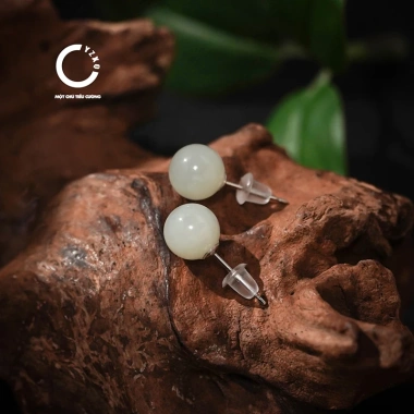Bông Tai Ngọc Hòa Điền Thiên Nhiên Tân Cương YZXQ - Ngọc Nhu Hòa, Mã E4HY, Giá ưu đãi 478.800 VND