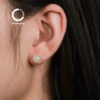 Bông Tai Ngọc Hòa Điền Thiên Nhiên Tân Cương YZXQ - Ngọc Nhu Hòa, Mã E4HY, Giá ưu đãi 478.800 VND