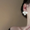 Bông tai ngọc trai hoa mạ bạc Pháp ánh sáng thanh lịch, sang trọng, quà tặng nữ 4