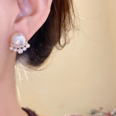 Bông tai ngọc trai kim cương nhân tạo Pháp cổ điển - Sang trọng, chỉ 50.760₫