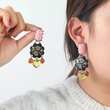 Bông tai nhựa trái tim retro phong cách dân tộc - Tinh tế, quyến rũ, thích hợp tiệc và quà tặng - Giá ưu đãi 97.570đ