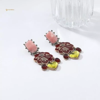 Bông tai nhựa trái tim retro phong cách dân tộc - Tinh tế, quyến rũ, thích hợp tiệc và quà tặng - Giá ưu đãi 97.570đ 3