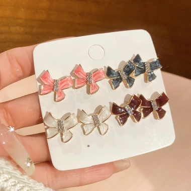 Bông tai nơ kim cương sang trọng, phụ kiện thời trang nữ, giảm còn 79.827₫