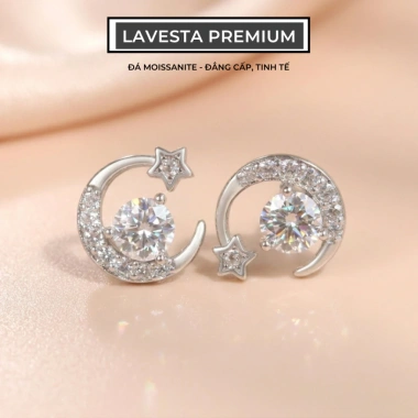 Bông tai nữ bạc kim Moissanite 5 ly - Kiểm định GRA LAVESTA KC78 Moon Star, giảm còn 680.000₫