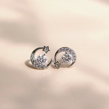 Bông tai nữ bạc kim Moissanite 5 ly - Kiểm định GRA LAVESTA KC78 Moon Star, giảm còn 680.000₫