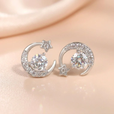 Bông tai nữ bạc kim Moissanite 5 ly - Kiểm định GRA LAVESTA KC78 Moon Star, giảm còn 680.000₫