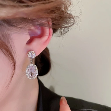 Bông Tai Nữ Bạc Zircon Siêu Flash Vòng Tròn Hoa Ngọc Trai Sang Trọng Cá Tính
