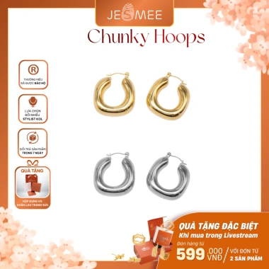 Bông tai nữ Chunky Hoops Jesmee titanium kích to, thiết kế đơn giản - 319.000₫