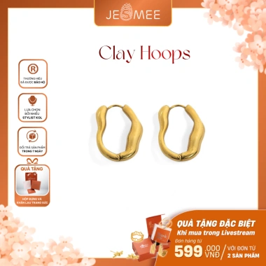 Bông tai nữ Clay Hoops Jesmee thiết kế độc đáo titanium mạ vàng - Giá 219.000₫