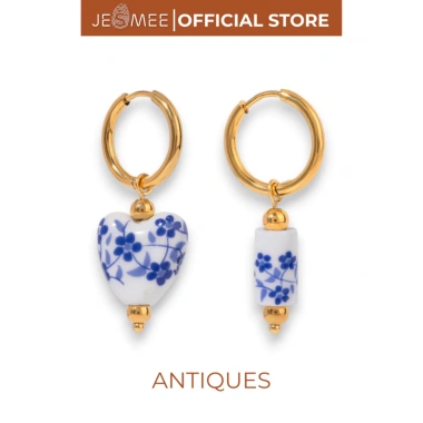 Bông tai nữ dáng thả hoa văn cổ điển Antiques Jesmee Gốm sứ thủ công, giá 219k 2