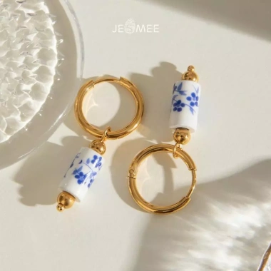 Bông tai nữ dáng thả hoa văn cổ điển Antiques Jesmee Gốm sứ thủ công, giá 219k 8