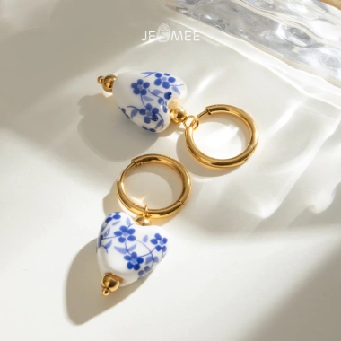 Bông tai nữ dáng thả hoa văn cổ điển Antiques Jesmee Gốm sứ thủ công, giá 219k 10