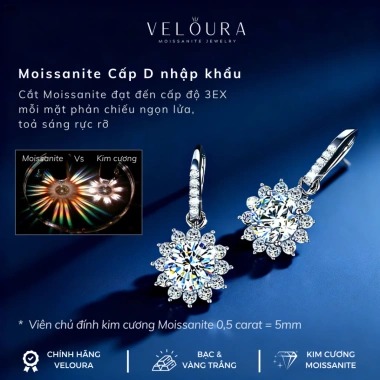 Bông Tai Nữ Kim Cương Moissanite 0,5 Carat Chính Hãng VELOURA - Hoa Hướng Dương GRA VJKT020 Giá Sale 1.629.000 VND