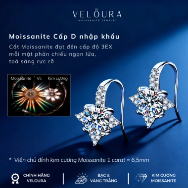 Bông Tai Nữ Kim Cương Moissanite 0.5ct Chính Hãng VELOURA Kiểu Ngôi Sao Giá Ưu Đãi 1.285.000 VND