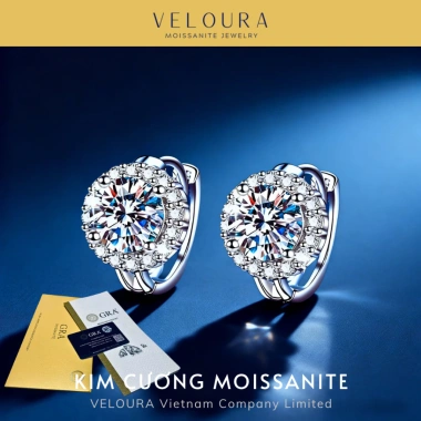 Bông tai nữ Moissanite 1 Carat VEL0URA chính hãng - Mặt tròn cao cấp GRA VJKT012, giá ưu đãi 1,225,000 VNĐ