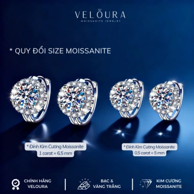 Bông tai nữ Moissanite 1 Carat VEL0URA chính hãng - Mặt tròn cao cấp GRA VJKT012, giá ưu đãi 1,225,000 VNĐ