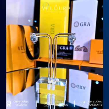 Bông tai nữ Moissanite 1 Carat VEL0URA chính hãng - Mặt tròn cao cấp GRA VJKT012, giá ưu đãi 1,225,000 VNĐ