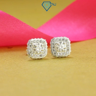Bông tai nữ Moissanite 4.5ly mặt vuông GRA sang trọng – Giá chỉ 359.000đ