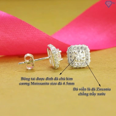 Bông tai nữ Moissanite 4.5ly mặt vuông GRA sang trọng – Giá chỉ 359.000đ