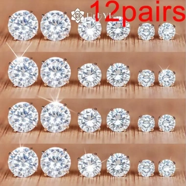 Bông tai pha lê sáng bóng bộ 12 cặp mới, trang sức cưới giá ưu đãi 58.520₫ 2